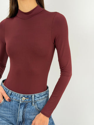 Body in Lycra a Collo Alto Bordeaux