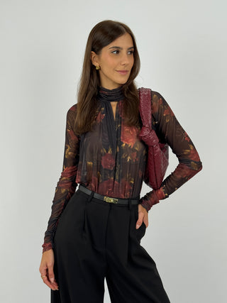 Body in Tulle Lumina Nero con Rose