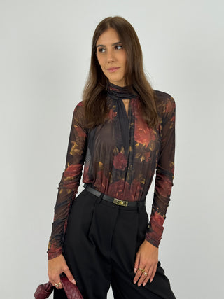 Body in Tulle Lumina Nero con Rose