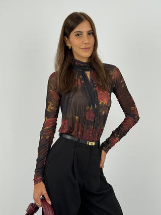 Body in Tulle Lumina Nero con Rose