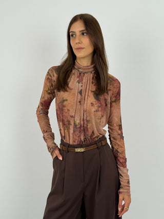 Body in Tulle Lumina Rosa Antico con Rose