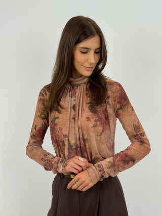 Body in Tulle Lumina Rosa Antico con Rose