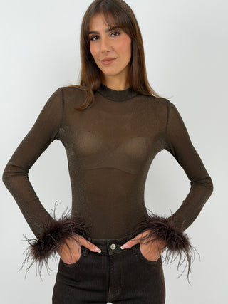 Body Marron à Plumes