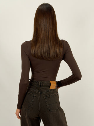 Body in Lycra a Collo Alto Marrone