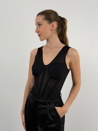 Body in Tulle con Coppe Nero