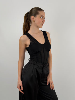 Body in Tulle con Coppe Nero