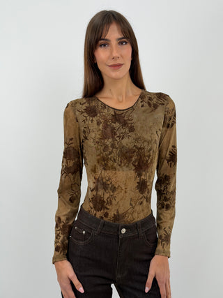 Mustard Velvet Patterned Bodysuit