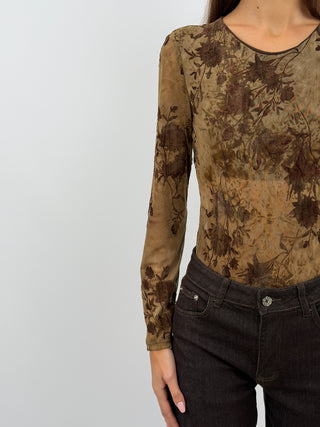 Mustard Velvet Patterned Bodysuit