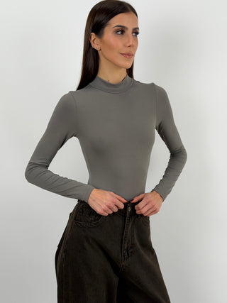 Body in Lycra a Collo Alto Fango