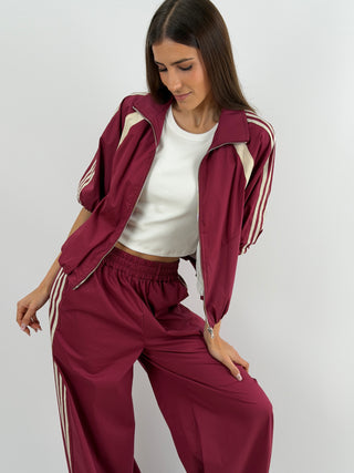 Set Giacca e Pantalone Sportivo Bordeaux con Bande Lumina