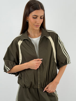 Set Giacca e Pantalone Sportivo Verde Militare con Bande Lumina