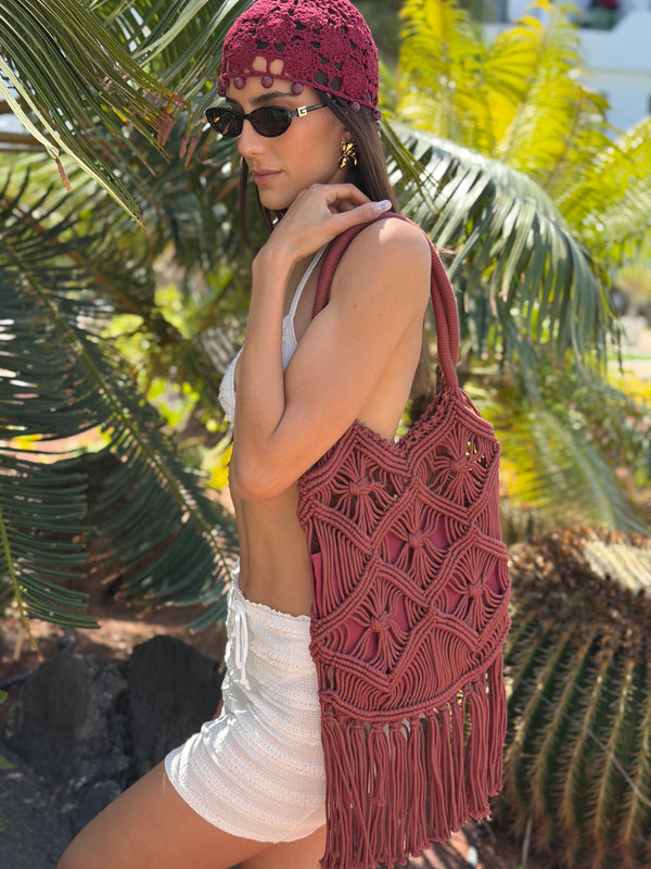 Borsa Intrecciata con Frange Bordeaux