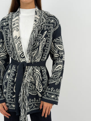 Blue Long Patterned Cardigan