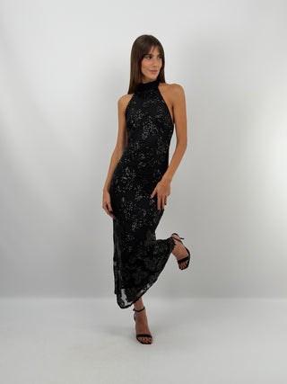 Black Halter Dress with Sequins
