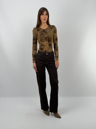 Mocha Mousse Velvet Patterned Bodysuit