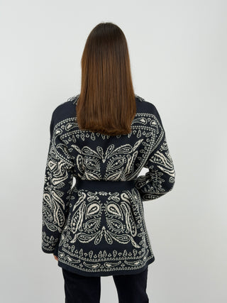 Blue Long Patterned Cardigan