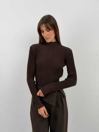 Brown Textured Turtleneck