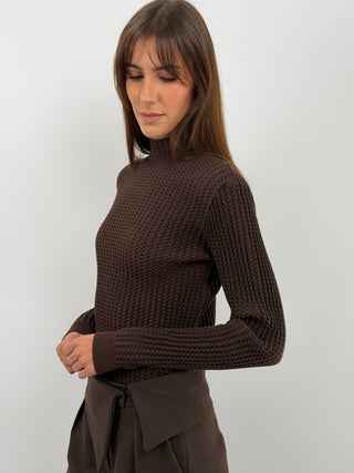 Brown Textured Turtleneck