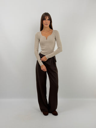 Pull Col V Beige
