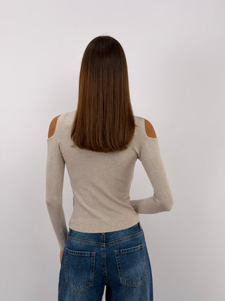 Beige Cut Out Knit Top