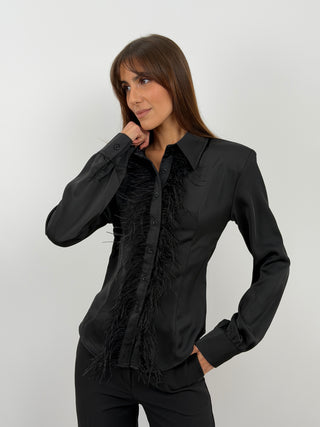 Black Shirt with Feathers
