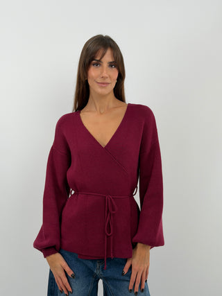 Burgundy Crossover Cardigan