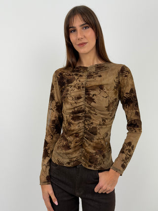 Mocha Mousse Velvet Patterned Top