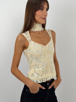 Cream Lace Cut-Out Top