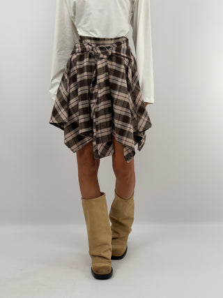 Brown Check Mini Skirt