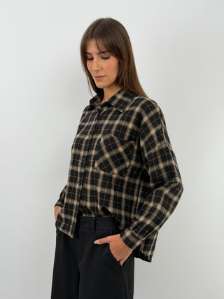 Camicia Check Nera con Frange