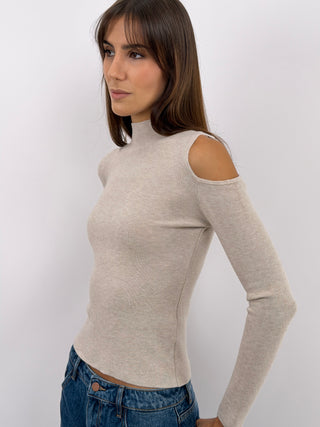 Beige Cut Out Knit Top