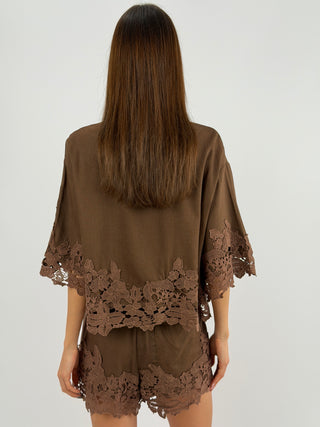 Camicia in Pizzo Marrone Lumina
