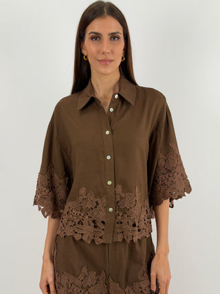 Camicia in Pizzo Marrone Lumina