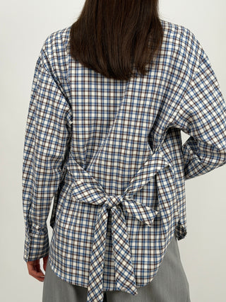 Camicia Lumina Check Azzurra e Marrone con Fiocco