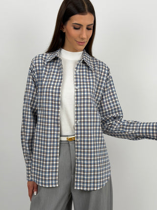 Camicia Lumina Check Azzurra e Marrone con Fiocco