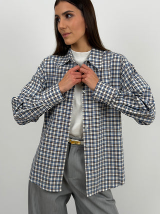 Camicia Lumina Check Azzurra e Marrone con Fiocco