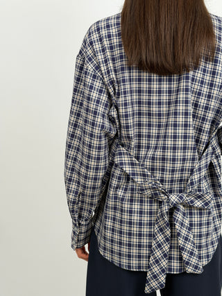 Camicia Lumina Check Blu e Beige con Fiocco