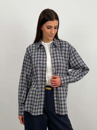 Camicia Lumina Check Blu e Beige con Fiocco