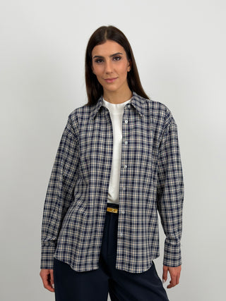 Camicia Lumina Check Blu e Beige con Fiocco