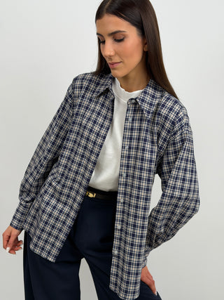 Camicia Lumina Check Blu e Beige con Fiocco