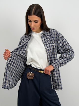 Camicia Lumina Check Blu e Beige con Fiocco