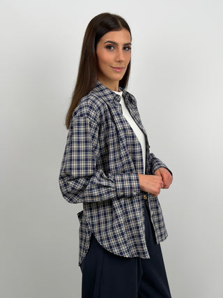 Camicia Lumina Check Blu e Beige con Fiocco