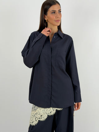 Camicia con Bottoni sul Retro Blu Lumina