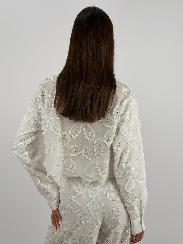 Set Coordinato Camicia e Pantalone in Pizzo Sangallo Bianco Lumina