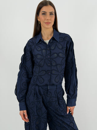 Camicia in Pizzo Sangallo Blu Lumina
