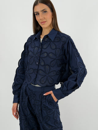 Camicia in Pizzo Sangallo Blu Lumina