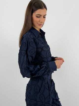 Camicia in Pizzo Sangallo Blu Lumina