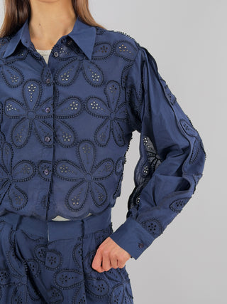 Camicia in Pizzo Sangallo Blu Lumina