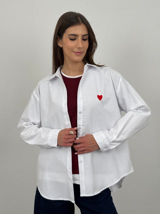 Camicia in Cotone con Ricamo Bianca