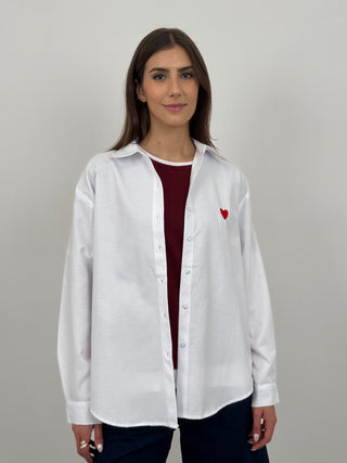Camicia in Cotone con Ricamo Bianca